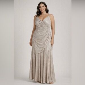 Nightway Gold Metallic Ruched Maxi Dress Size 16W NWT